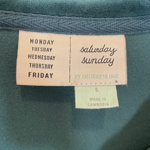 Anthropologie Saturday Sunday Rosalind Velvet Tunic Dress Teal Green Pockets S - Picture 3 of 7